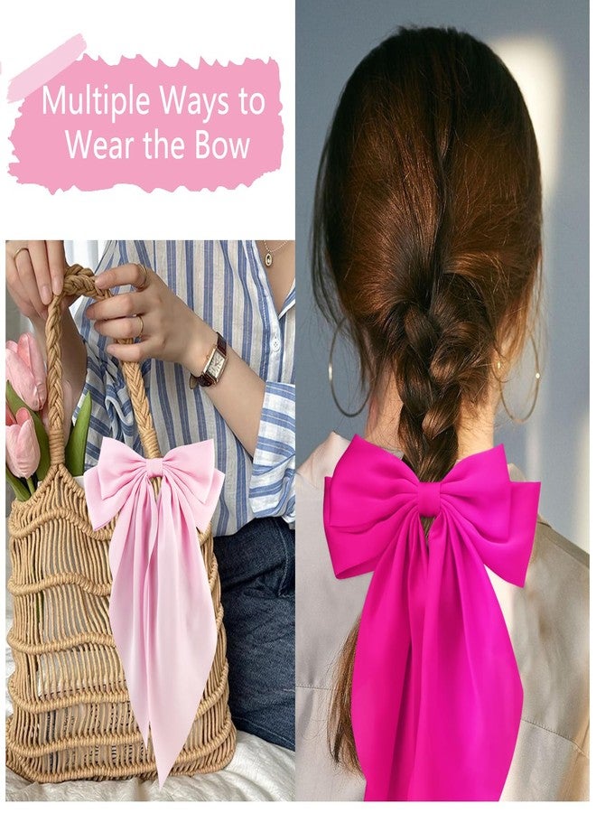 Atoden Hair Bows Silky Satin Bows for Hair Ribbons 4Pcs Coquette Oversized Long Tail Hair Bow Clips Barrettes Big Bowknot Hair Accessories for Women Girl Trendy Stuff Gifts (Pink Purple) - Image 4
